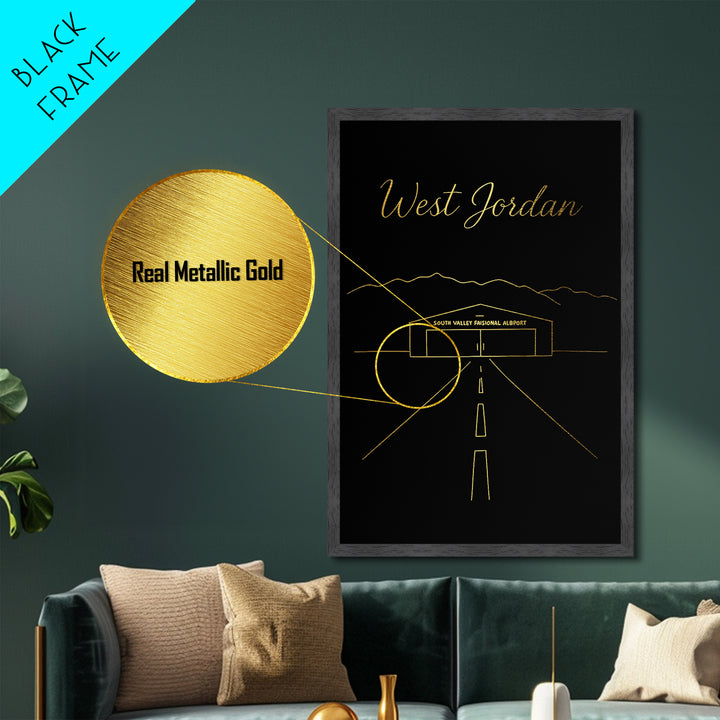 West Jordan Utah Travel, Metallic Gold Print, Wood Framed Art, Metal Art, Modern Wall Art, Anniversary Travel Gift, Bedroom Decor