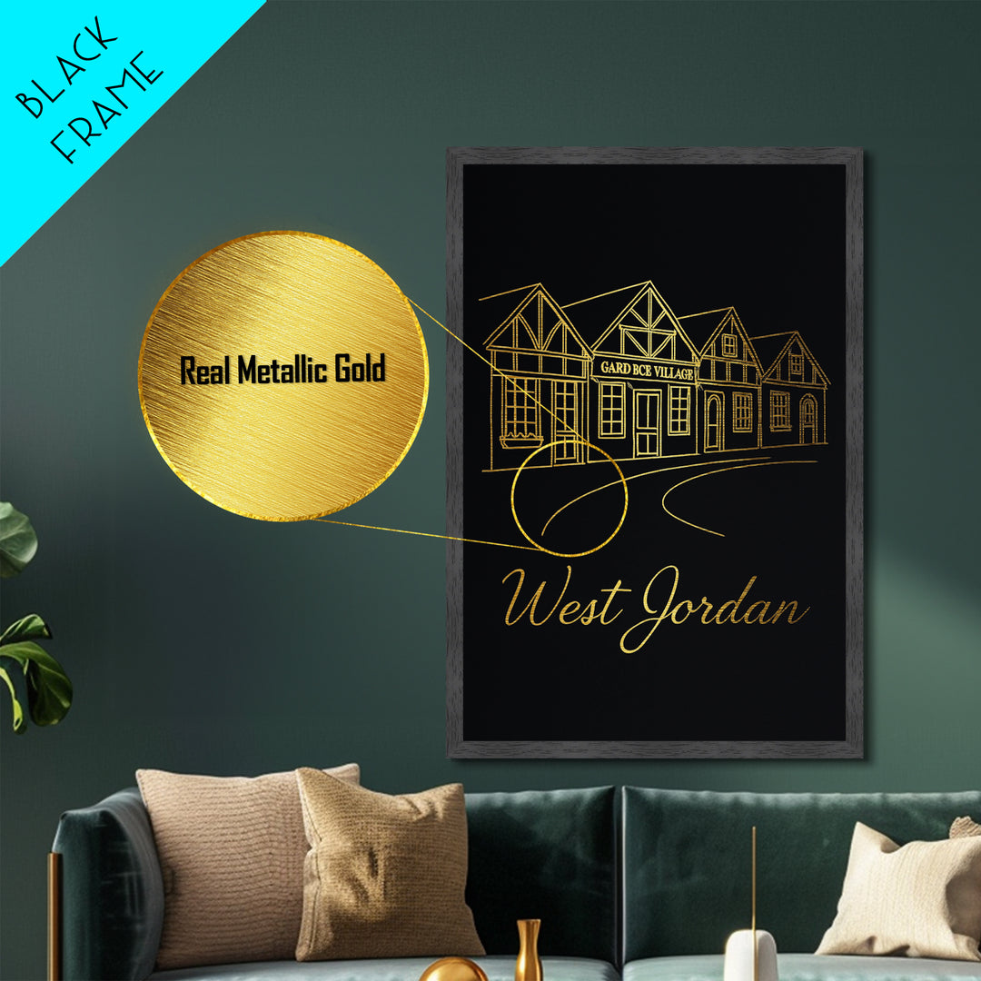 West Jordan Utah Art, Metallic Gold Art, Wood Framed Art, Metal Art, Modern Wall Art, Graduation Travel Gift, Office Decor