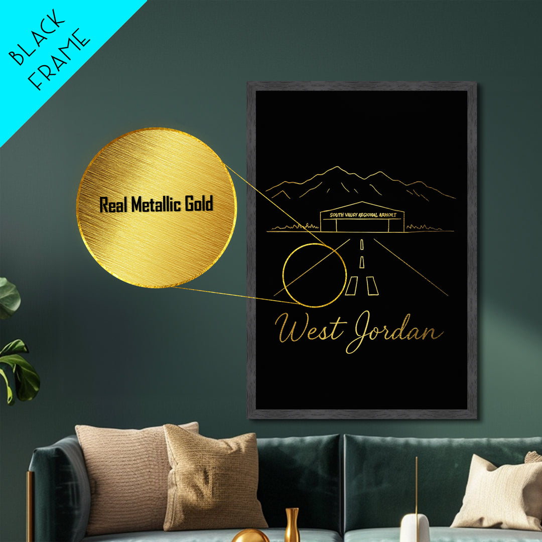 West Jordan Utah Travel, Metallic Gold Print, Wood Framed Art, Metal Art, Minimalist Wall Art, Honeymoon Gift, Home Decor