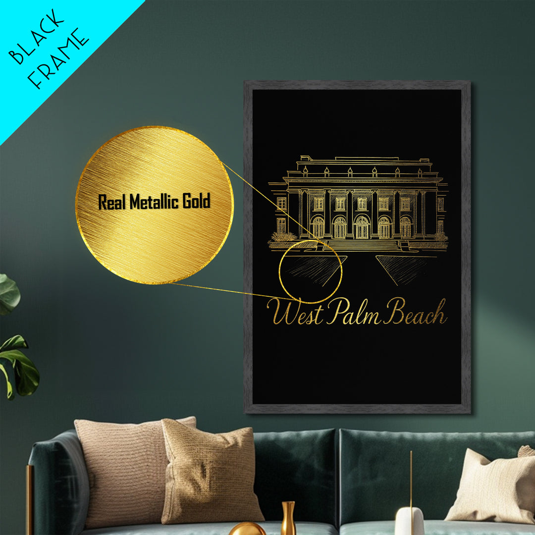 West Palm Beach Florida Art, Metallic Gold Art, Wood Framed Art, Metal Art, Minimalist Wall Art, Birthday Travel Gift, Home Decor
