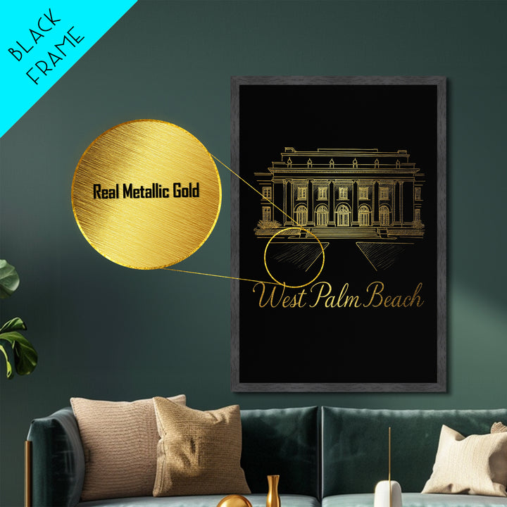 West Palm Beach Florida Art, Metallic Gold Art, Wood Framed Art, Metal Art, Minimalist Wall Art, Birthday Travel Gift, Home Decor