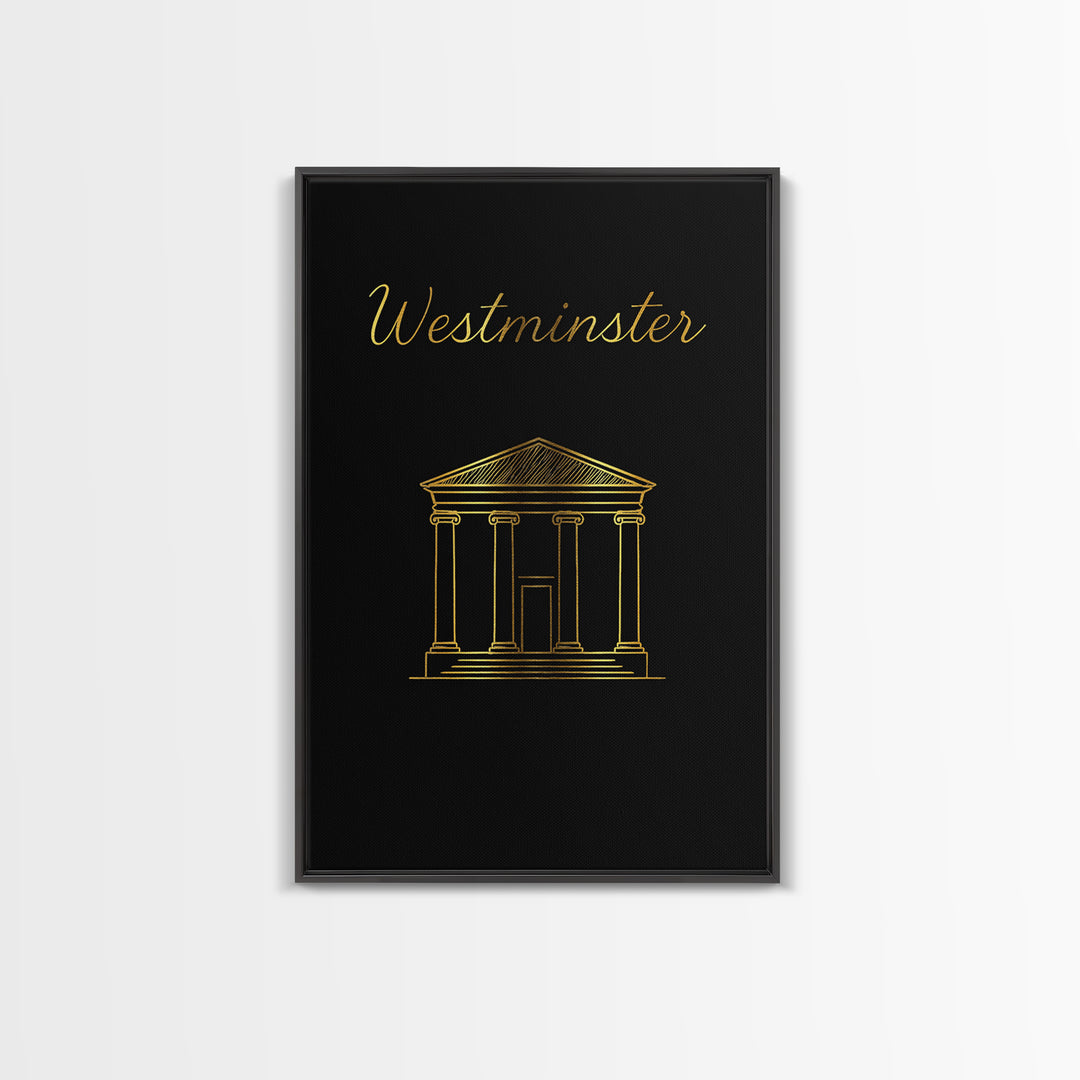 Westminster Travel Poster, Canvas Print, Black Gold Minimalist Art, Westminster Wall Art, Travel Poster Art, Mid Century Wall Art
