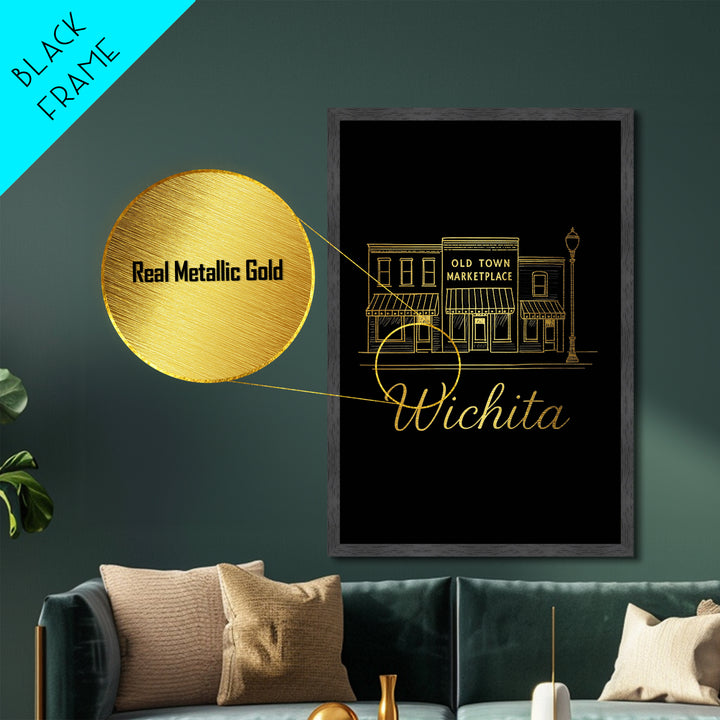 Wichita Kansas Art, Metallic Gold Art, Wood Framed Art, Metal Art, Modern House Art, Wanderlust Gift, Bedroom Decor