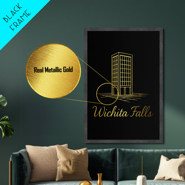 Wichita Falls Texas Art, Metallic Gold Art, Wood Framed Art, Metal Art, Modern Wall Art, Graduation Travel Gift, Bedroom Decor