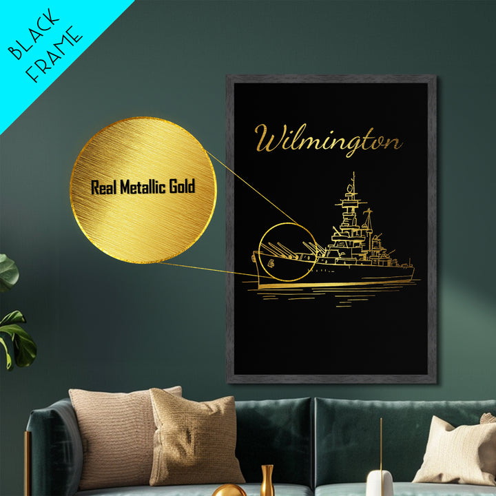 Wilmington Delaware Travel, Metallic Gold Print, Wood Framed Art, Metal Art, Modern House Art, Birthday Travel Gift, Home Decor