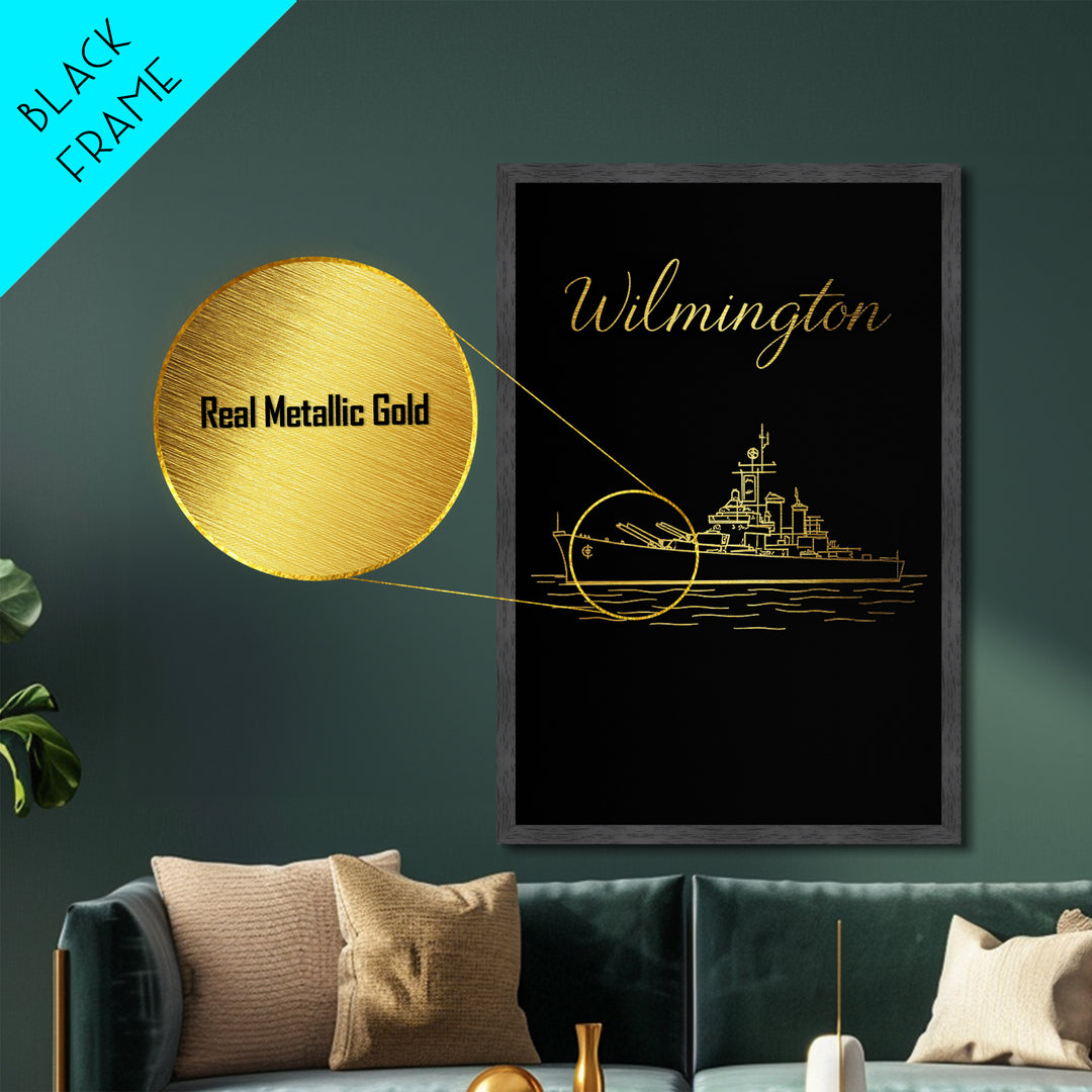 Wilmington North Carolina Art, Metallic Gold Art, Wood Framed Art, Metal Art, Modern Wall Art, Retirement Travel Gift, Bedroom Decor