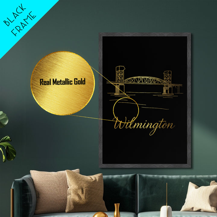 Wilmington Delaware Art, Metallic Gold Art, Wood Framed Art, Metal Art, Modern Wall Art, Adventure Lover Gift, Living Room Decor