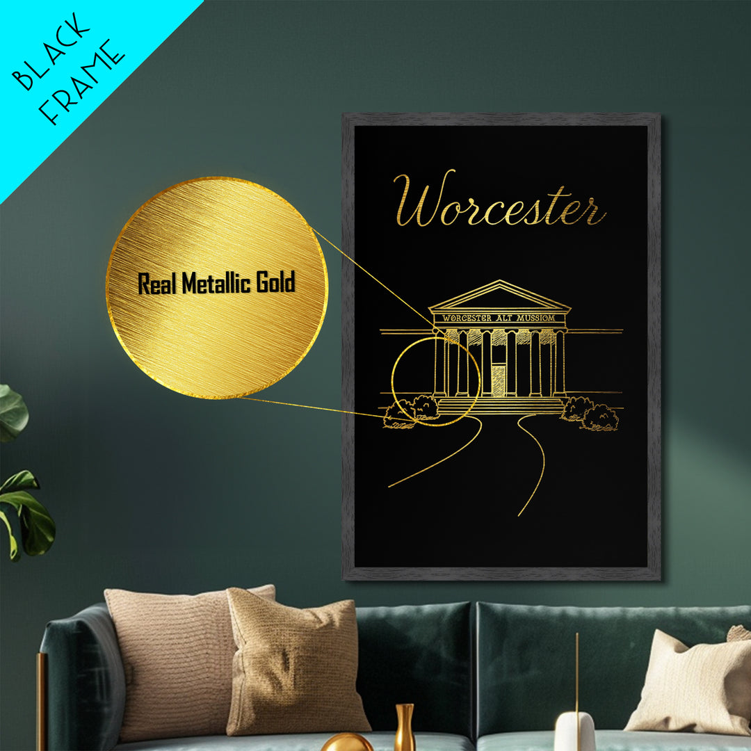 Worcester Massachusetts Art, Metallic Gold Art, Wood Framed Art, Metal Art, Modern House Art, Birthday Travel Gift, Office Decor