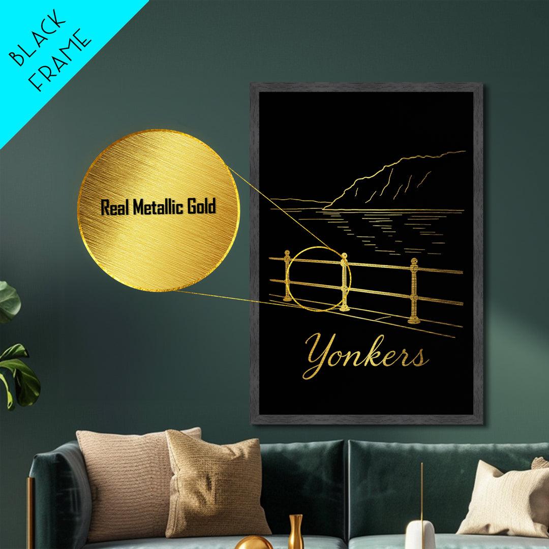 Yonkers New York Art, Metallic Gold Art, Wood Framed Art, Metal Art, Modern Wall Art, Adventure Lover Gift, Bedroom Decor