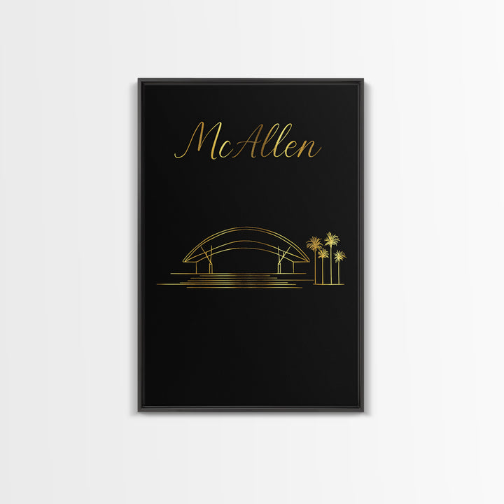 Mbb Mcallen Travel Poster, Framed Canvas Print, Gold Outline Poster Art, Mbb Mcallen Wall Art, Home Office Decor, Modern Wall Decor