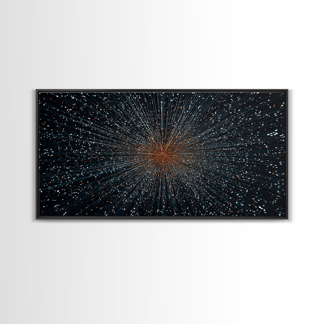 Orange Blue Starfield Abstract Canvas Print, Midcentury Modern Wall Decor, Cosmic Retro Art, Large Sci Fi Poster For Home