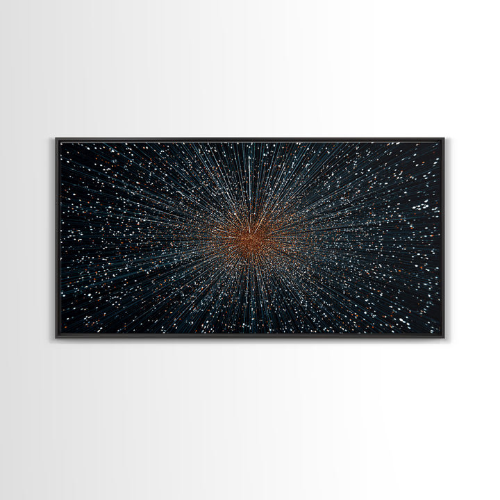 Orange Blue Starfield Abstract Canvas Print, Midcentury Modern Wall Decor, Cosmic Retro Art, Large Sci Fi Poster For Home