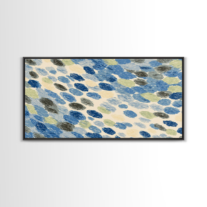 Blue Gray Brush Dot Abstract Wall Art, Midcentury Modern Art Print, Minimalist Retro Decor, Coastal Geometric Poster For Home