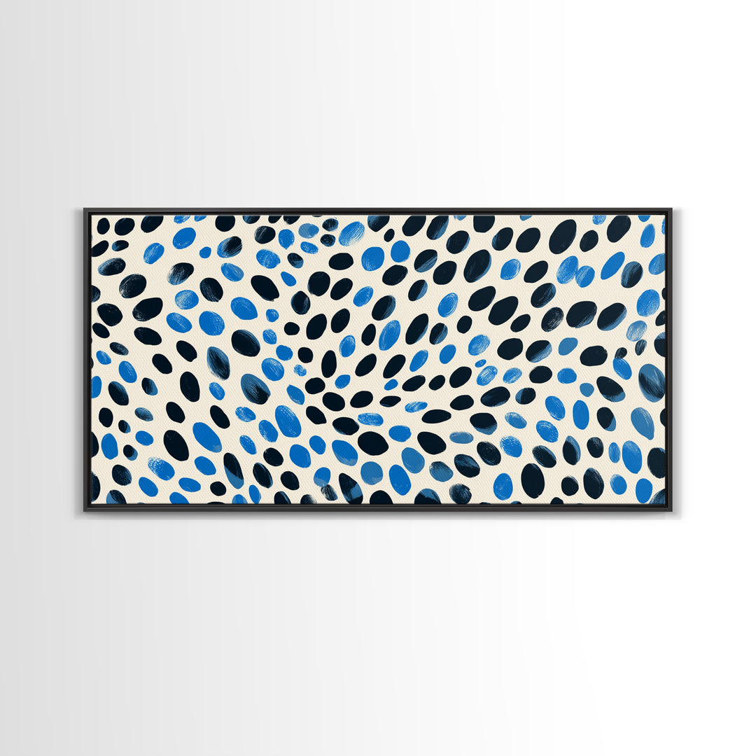 Black Blue Oval Dot Wall Art, Midcentury Modern Art Print, Minimalist Geometric Office Decor, Retro Abstract Poster For Home