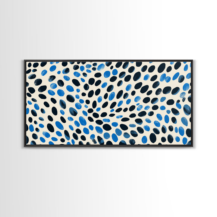 Black Blue Oval Dot Wall Art, Midcentury Modern Art Print, Minimalist Geometric Office Decor, Retro Abstract Poster For Home