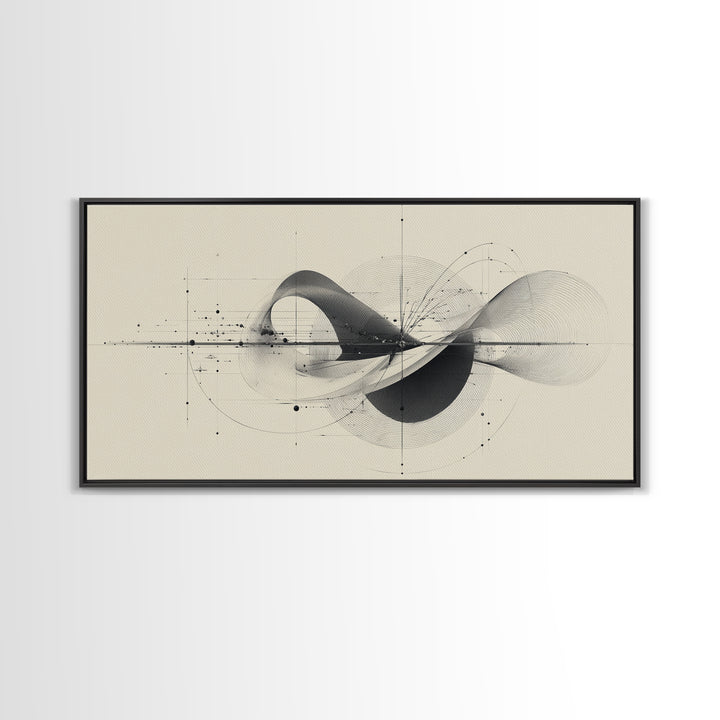 Beige Kinetic Wave Diagram Framed Canvas Print, Modern Abstract Wall Decor, Architectural Line Art Poster For Office Home