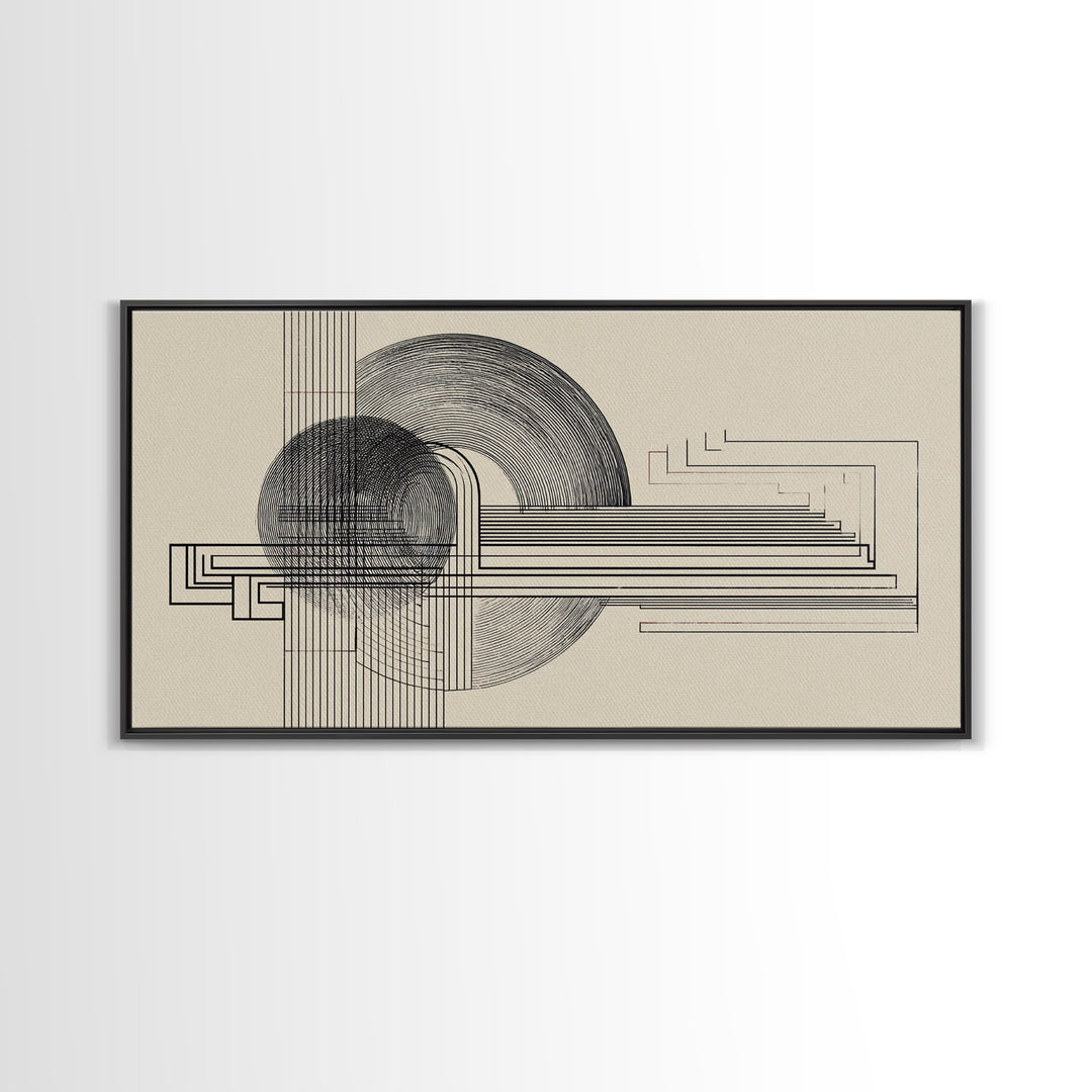 Neutral Geometric Circle Line Wall Art, Midcentury Modern Decor, Bauhaus Inspired Abstract Art Print For Office Home Decor