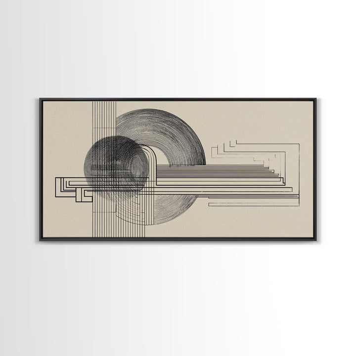 Neutral Geometric Circle Line Wall Art, Midcentury Modern Decor, Bauhaus Inspired Abstract Art Print For Office Home Decor
