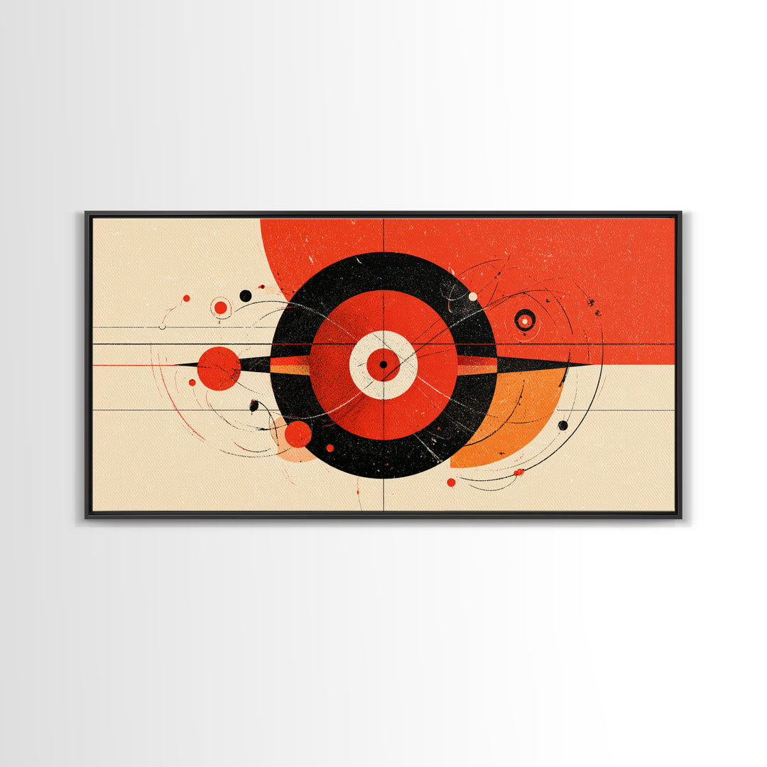 Red Black Atomic Target Abstract Wall Art, Mid Century Modern Geometric Poster, Retro MCM Wall Decor, Bold Canvas Print Art