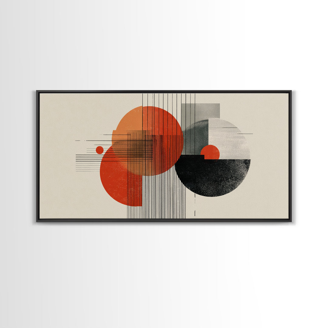 Orange Black Bauhaus Circle Canvas Print, Midcentury Modern Wall Decor, Geometric Abstract Art Poster For Living Room Home Decor