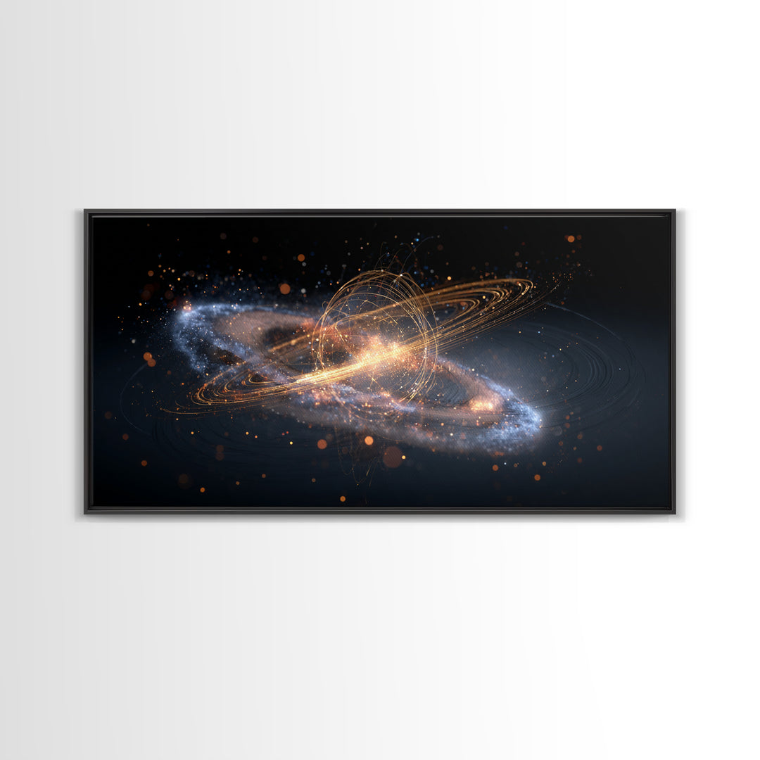 Golden Cosmic Galaxy Wall Art, Saturn Ring Space Abstract Poster, Modern Sci Fi Decor, Large Canvas Print For Home Office