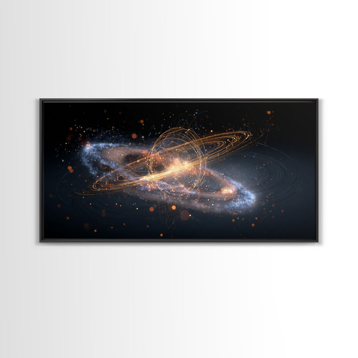 Golden Cosmic Galaxy Wall Art, Saturn Ring Space Abstract Poster, Modern Sci Fi Decor, Large Canvas Print For Home Office
