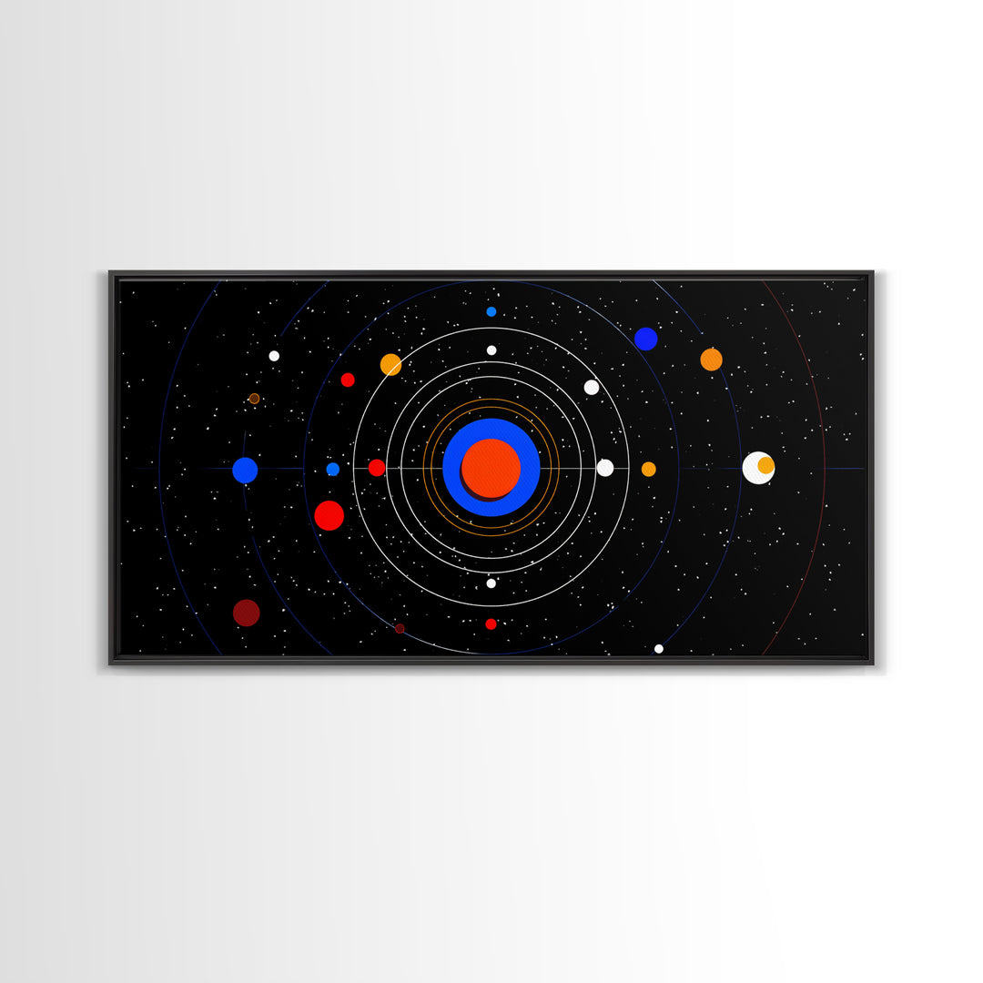 Black Solar System Orbit Wall Art, Midcentury Modern Space Abstract Print, Retro Cosmic Poster, Planetarium MCM Decor Art