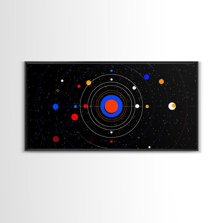Black Solar System Orbit Wall Art, Midcentury Modern Space Abstract Print, Retro Cosmic Poster, Planetarium MCM Decor Art