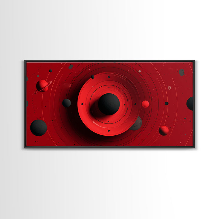 Red Black Planetary Rings Canvas Print, Midcentury Modern Cosmic Wall Art, Sci Fi Space Poster, Atomic Retro MCM Decor Art