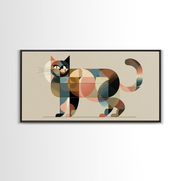 Muted Geometric Cat Wall Art, Midcentury Modern Feline Print, Scandinavian Modern Decor, Pastel Abstract Poster For Cat Lovers