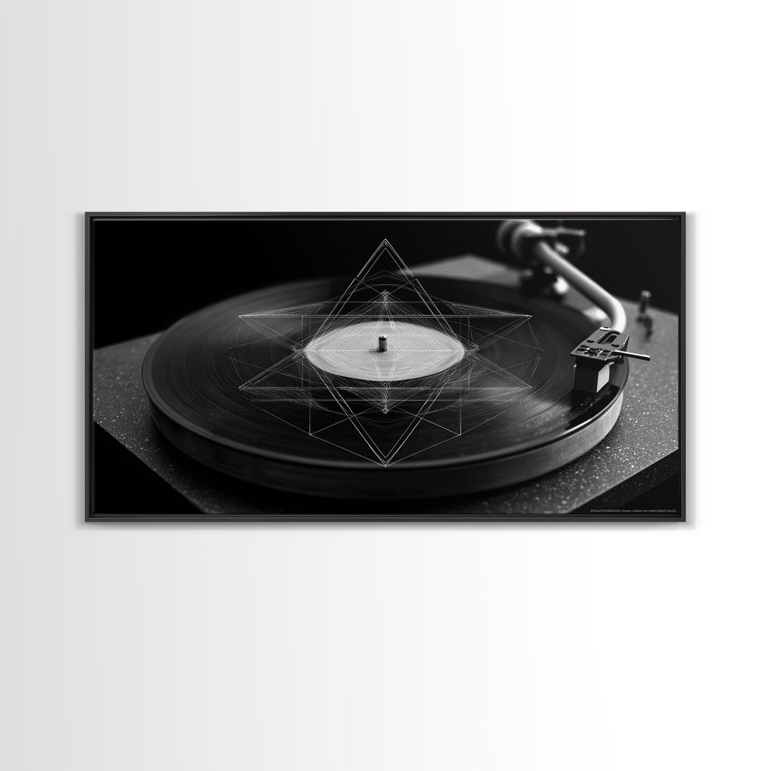 Black And White Turntable Canvas Print, Vinyl Record Wall Art, Modern Geometric Music Poster, Minimalist Decor For Home Office