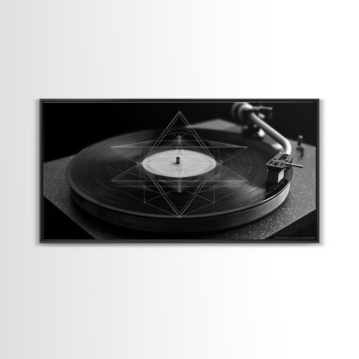Black And White Turntable Canvas Print, Vinyl Record Wall Art, Modern Geometric Music Poster, Minimalist Decor For Home Office