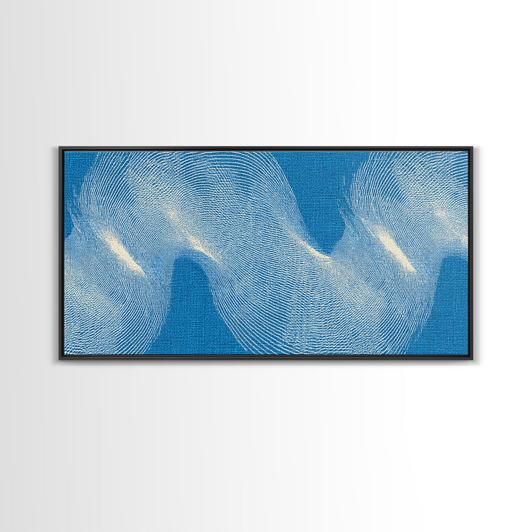 Blue Fingerprint Wave Framed Canvas Print, Abstract Modern Wall Art, Ocean Texture Poster, Coastal Decor For Bedroom And Office