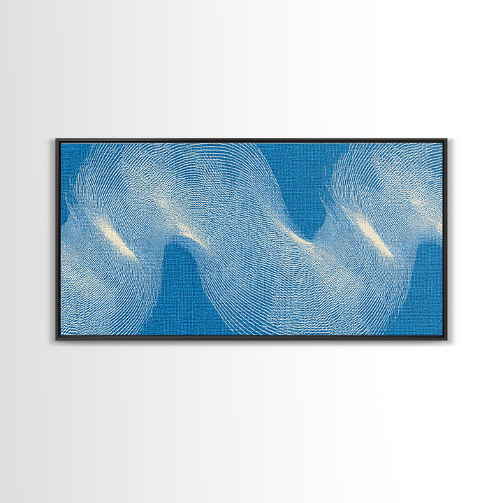 Blue Fingerprint Wave Framed Canvas Print, Abstract Modern Wall Art, Ocean Texture Poster, Coastal Decor For Bedroom And Office