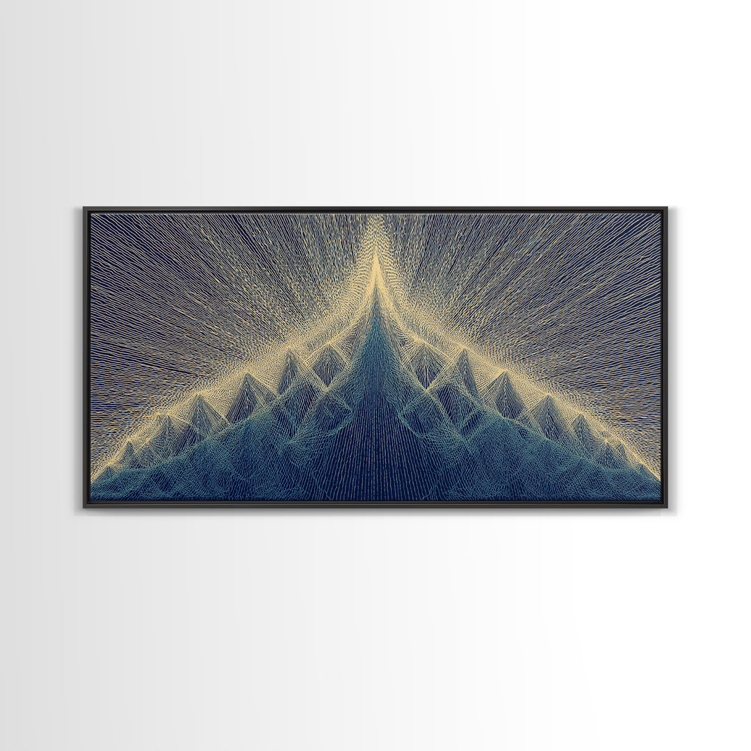 Navy Beige Mountain Sound Wave Canvas Print, Modern Abstract Art, Geometric Wall Art, Midcentury Decor For Home Office Decor