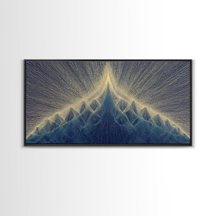 Navy Beige Mountain Sound Wave Canvas Print, Modern Abstract Art, Geometric Wall Art, Midcentury Decor For Home Office Decor