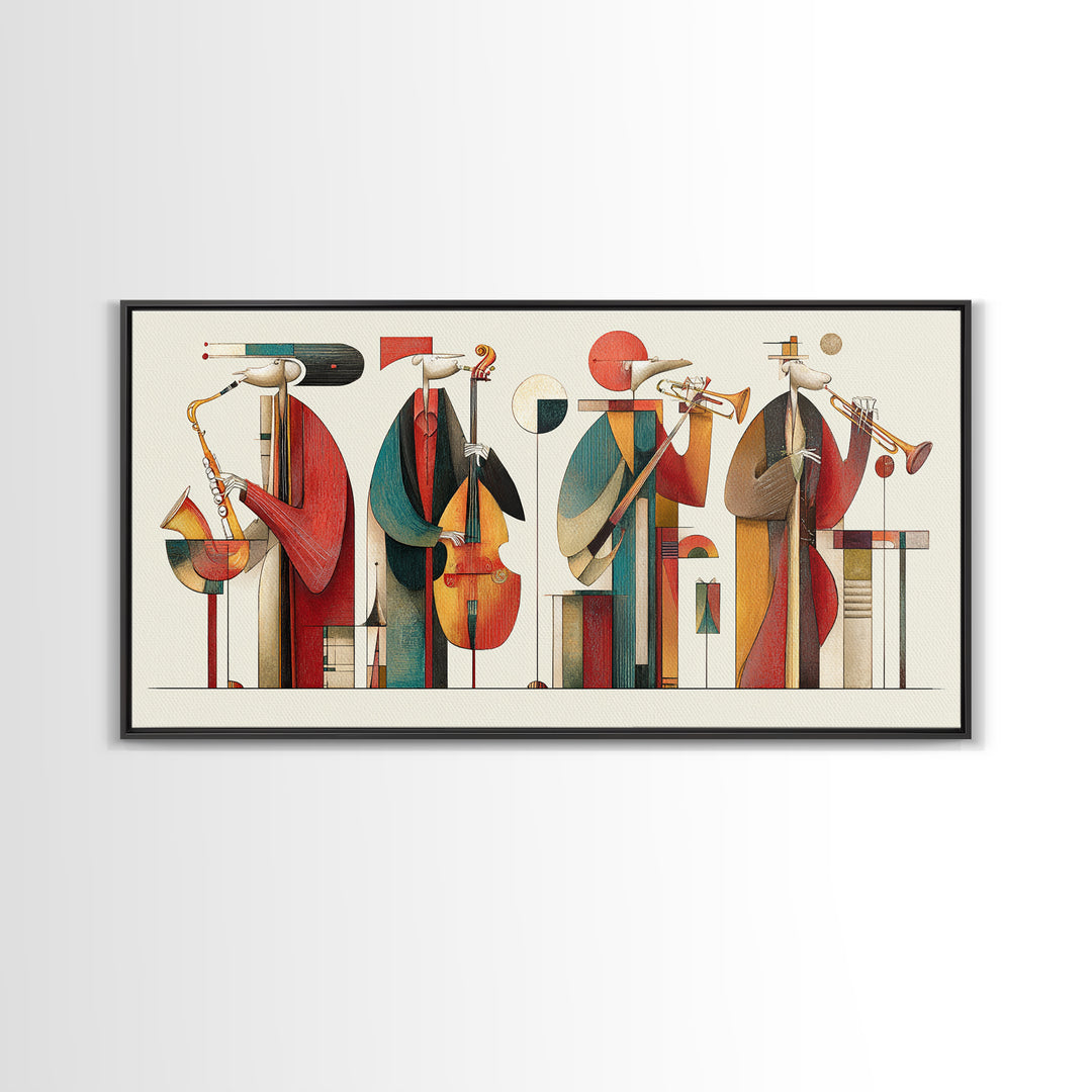 Abstract Geometric Jazz Musicians Canvas Print, Midcentury Modern Wall Art, Bauhaus Poster, Colorful Home Decor Gift Idea