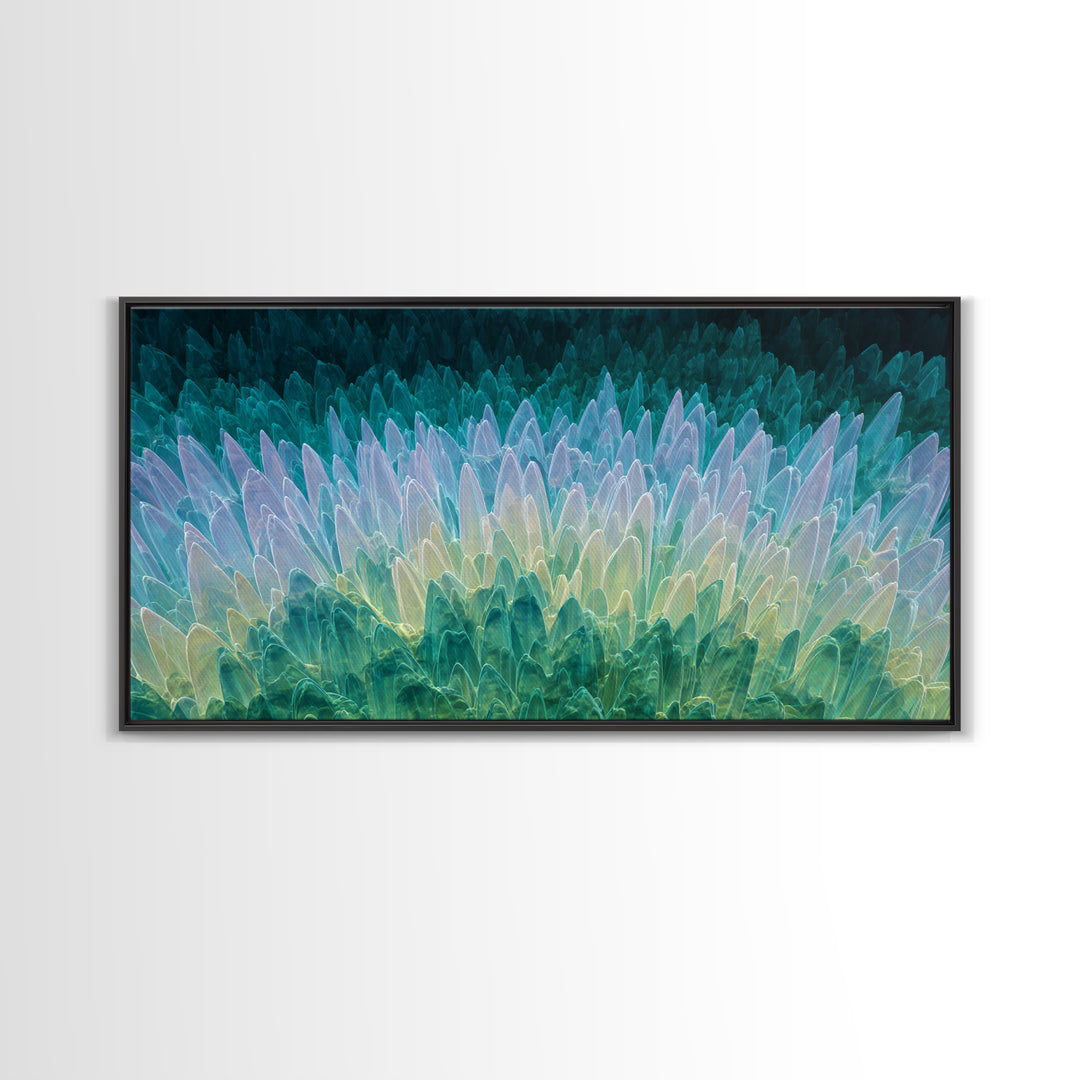 Teal Crystal Feather Abstract Wall Art, Midcentury Modern Art Print, Blue Green Geometric Decor, Statement Home Office Art