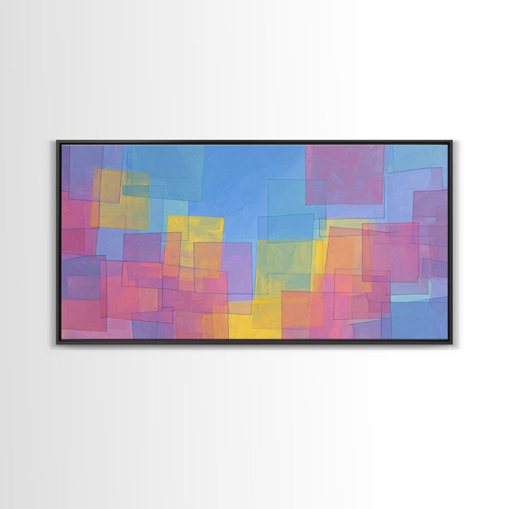 Pastel Color Block Squares Canvas Print, Bauhaus Geometric Wall Art, Modern Abstract Art Print, Pink Blue Nursery Decor Gift