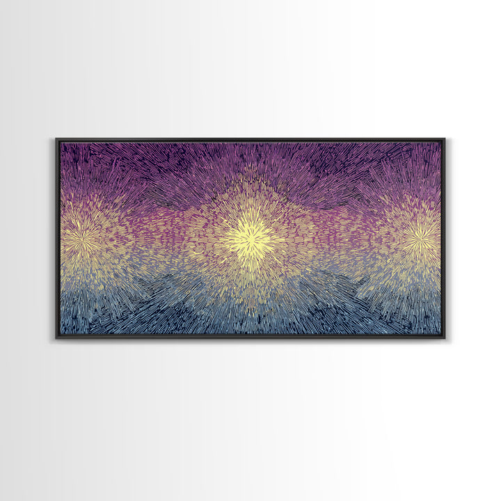 Purple Gold Radiant Burst Wall Art, Midcentury Modern Abstract Print, Spiritual Sun Decor, Funky Geometric Home Office Art