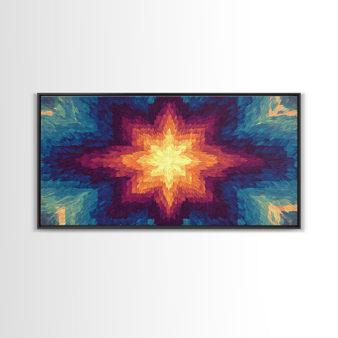 Rainbow Kaleidoscope Starburst Canvas Print, Colorful Midcentury Wall Art, Modern Abstract Art Print, Bold Geometric Decor