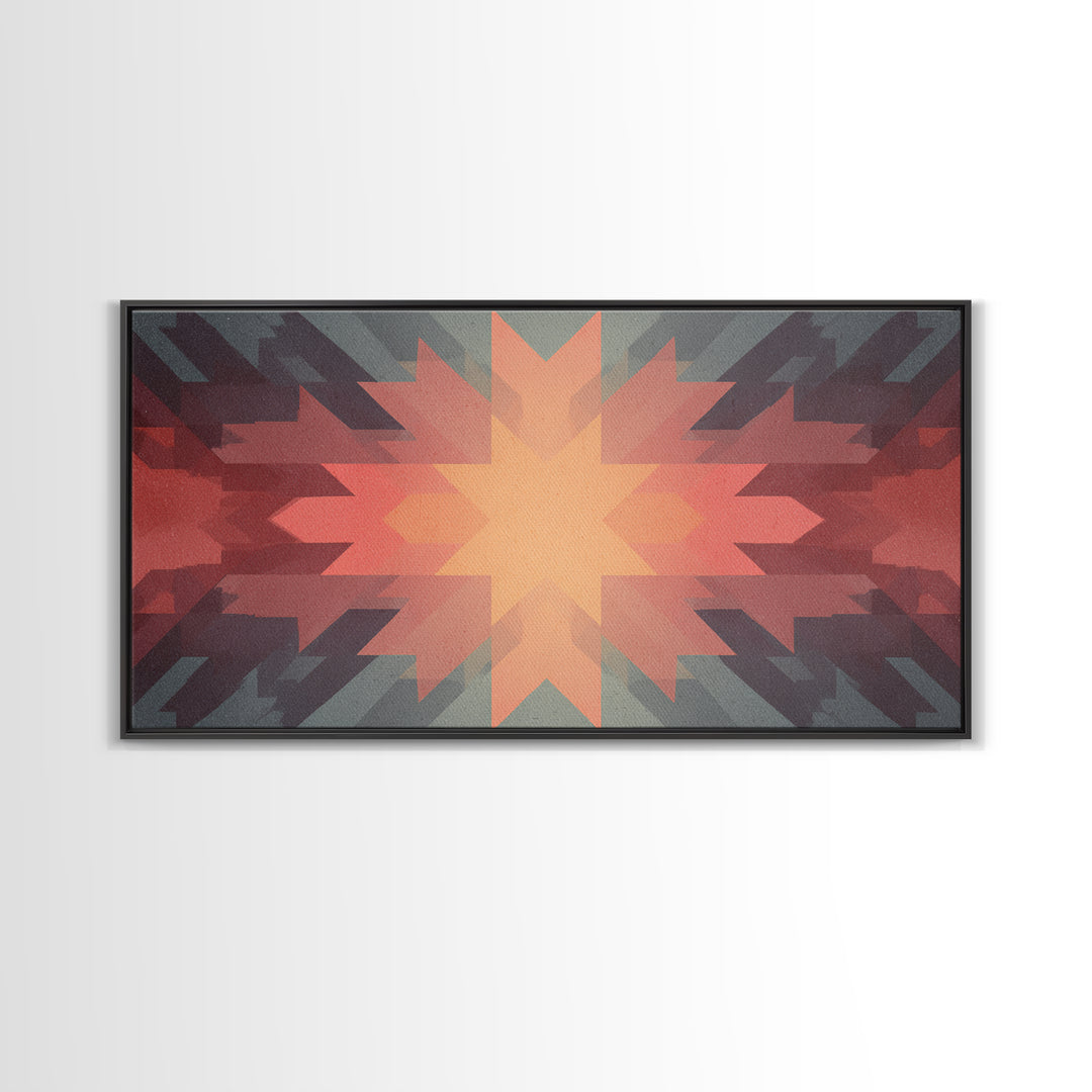 Southwestern Sunrise Star Geometry Wall Art, Midcentury Modern Canvas Print, Earth Tone Abstract Decor, MCM Living Room Art