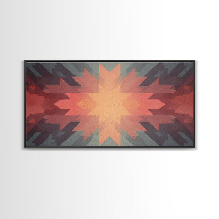 Southwestern Sunrise Star Geometry Wall Art, Midcentury Modern Canvas Print, Earth Tone Abstract Decor, MCM Living Room Art