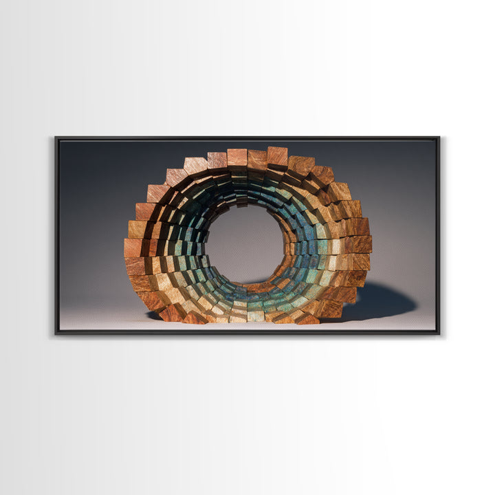 Copper Teal Oval Block Sculpture Wall Art, Midcentury Modern Geometric Abstract Print, Retro MCM Decor For Living Room Art