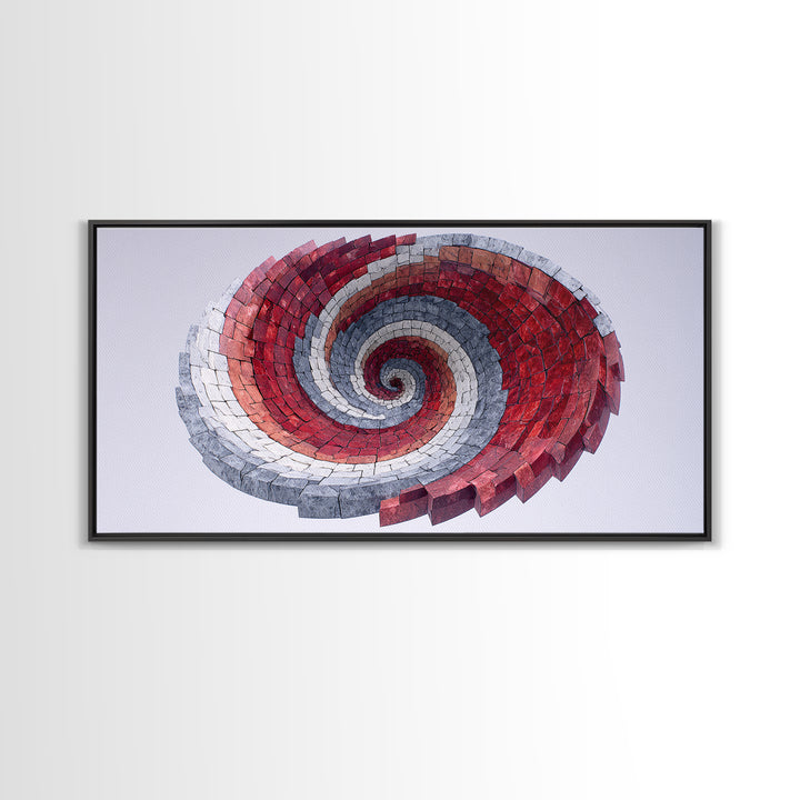 Red Gray Spiral Mosaic Wall Art, Midcentury Modern Abstract Geometric Print, Retro Op Art Decor For Office And Living Room
