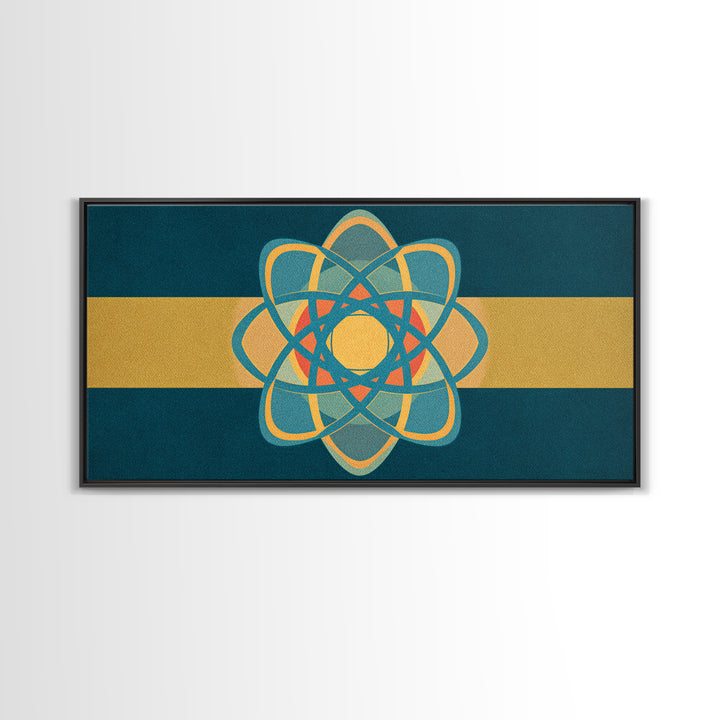 Teal And Gold Atomic Orbit Abstract, Mid Century Modern Wall Art, Retro Science Decor, Geometric MCM Canvas Print Poster