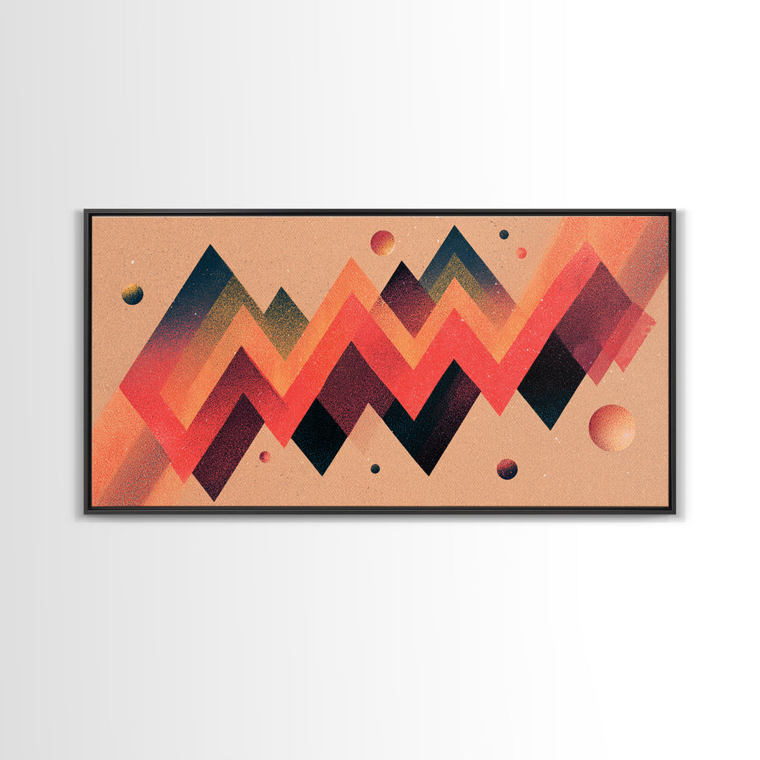 Coral Zigzag Mountain Abstract Wall Art, Mid Century Modern Geometric Poster, Retro Space Decor, Orange Teal Print For Living Room