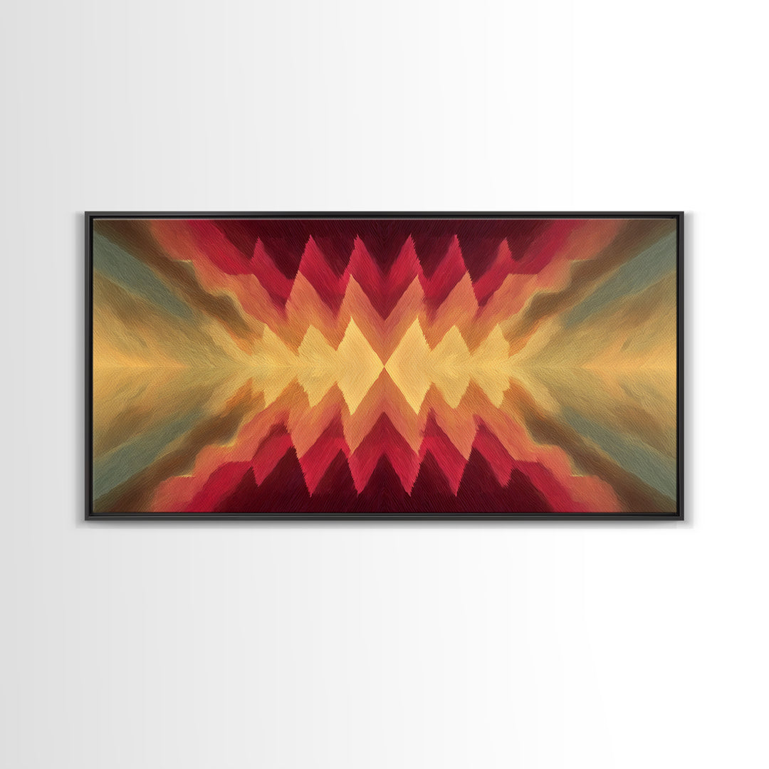 Radiant Chevron Sunset Abstract Canvas Print, Mid Century Modern Wall Art, Warm Red Gold Geometric Decor For Living Room