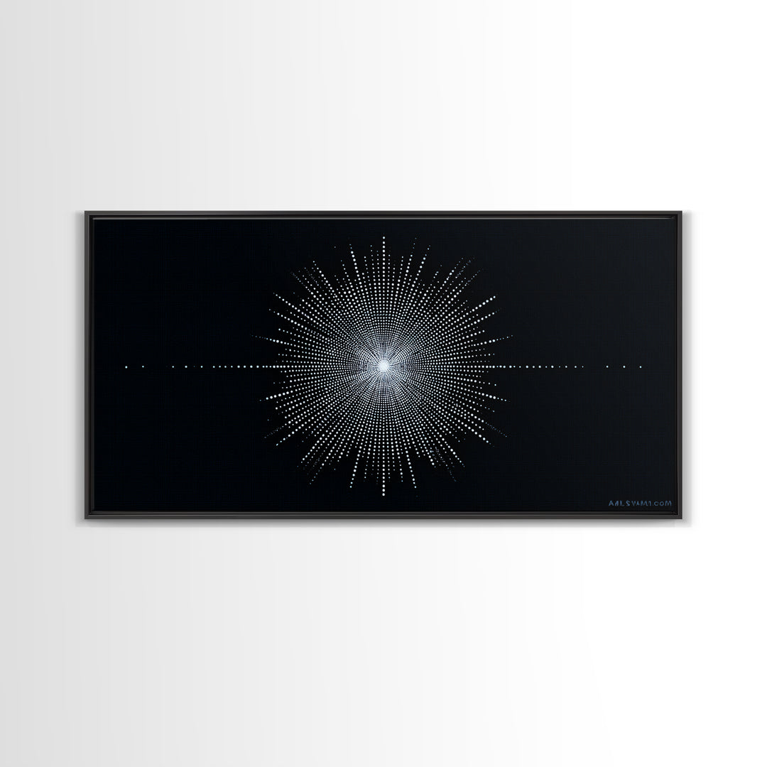 Blue Black Digital Starburst Op Art Wall Art, Modern Abstract Art, Geometric Poster, Home Decor, Minimalist Framed Canvas Print