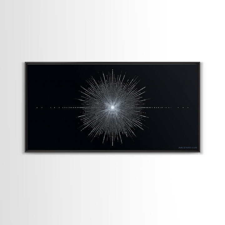 Blue Black Digital Starburst Op Art Wall Art, Modern Abstract Art, Geometric Poster, Home Decor, Minimalist Framed Canvas Print